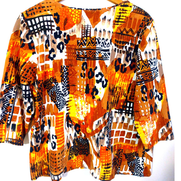 Ruby Rd Women Size 2X Brown Animal Print Tribal Beaded Top Work Office Business - Picture 4 of 5